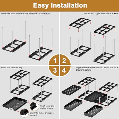 NIUXX Expandable Under Sink Organizer: 2 Tier Under Cabinet Organizer - Double Pull Out Shelf Under Sink Storage for Kitchen - Bathroom and Laundry Room - Space Saving - size: 27.9"L x 15.51"W-Fixed height