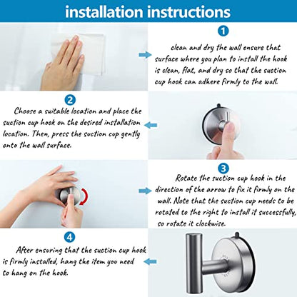 DGYB Large Suction Cup Hooks for Shower Set of 4 - Brushed Nickel Towel Hooks for Bathrooms - Stainless Steel Removable Wall Hooks - 15 Lb Heavy Duty Hanging - color: 4 Pack-Brushed Nickel