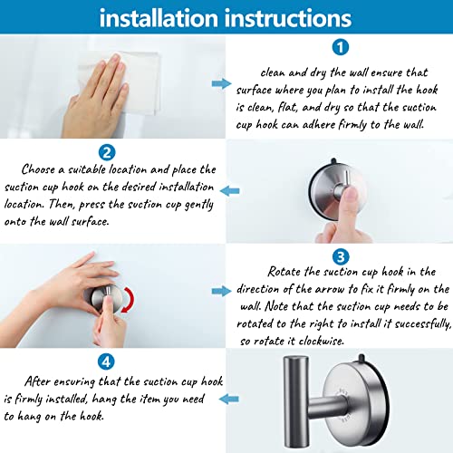 DGYB Large Suction Cup Hooks - Set of 2 Brushed Nickel Towel Hooks for Bathrooms - Stainless Steel Suction Shower Hooks - 15 Lb Removable Wall Hooks for Hanging Heavy Duty - color: Brushed Nickel