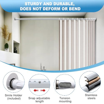 White Tension Curtian rod no drill, 42 to 72 inch Adjustable Heavy Duty black shower curtain rod for Windows bathroom Closet - size: 42-72"