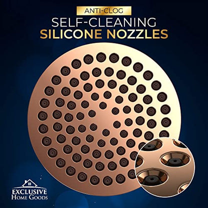 Rainfall Shower Head - 6" High Pressure Shower Heads - 1.8 GPM Shower Heads with Anti-Clog 90 Rubber Jets - 360° Rotation Adjustable Shower Head - Rustproof Bathroom Shower Head - Rose Gold - color: Rose Gold, size: California 1.8 GPM, 6 Inch Diameter