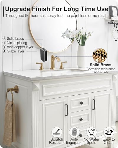 Brass Bathroom Waterfall Faucet, 4-16 Inch Brushed Gold Bathroom Faucet Widespread Bathroom Sink Faucet, 2 Handles Bathroom Faucets for Sink 3 Hole with Pop Up Drain, Water Hoses - color: Brushed Gold
