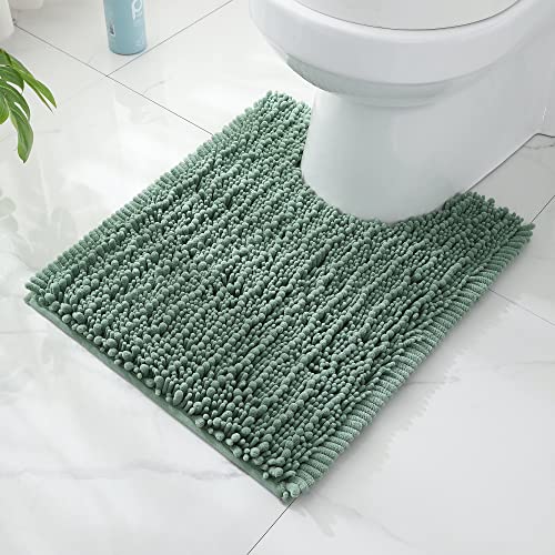 FLOLEOPA Bath Mat, Toilet Rugs U-Shaped, 24 X 20 Inches, Extra Soft Plush Bath Bathroom Rug, Super Absorbent, Non-Slip, Dry Quickly, Machine-Washable, Sage Green - color: Sage Green, size: 20x24 inches