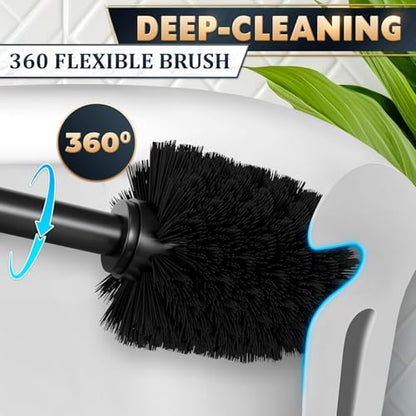 Toilet Brush and Holder Set, Stainless Steel Material (Black) | Matte Black Toilet Brush with Holder Set, Splash Protection & Dense Bristles for Bathroom Cleaning, Protection from Splashes