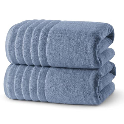 ecolook Soft Bath Towels 2 Pack, 100% Cotton Ultra Absorbent & Quick-Drying | Luxury Lightweight with Hanging Loop, Blue towels for Bathroom Shower Gym Travel - color: Light Blue