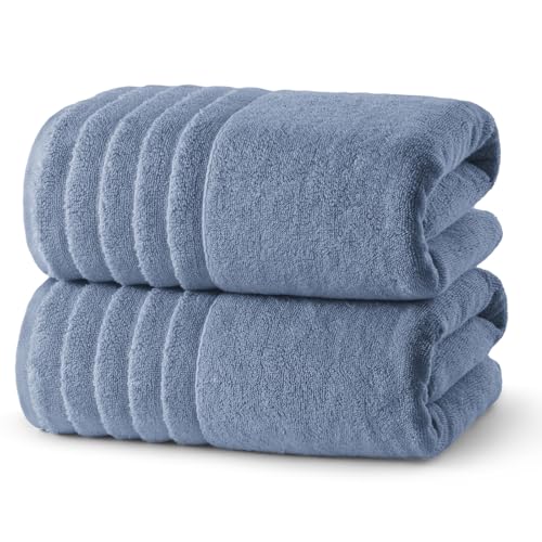 ecolook Soft Bath Towels 2 Pack, 100% Cotton Ultra Absorbent & Quick-Drying | Luxury Lightweight with Hanging Loop, Blue towels for Bathroom Shower Gym Travel - color: Light Blue