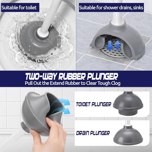 Reallnaive 4 Set Toilet Plunger and Brush Set with Ventilated Holder 2 in 1 Toilet Bowl Brush and Heavy Duty Plunger Combo Bathroom Cleaning Kit for Home and Commercial Bathrooms Drainage(White) - color: White