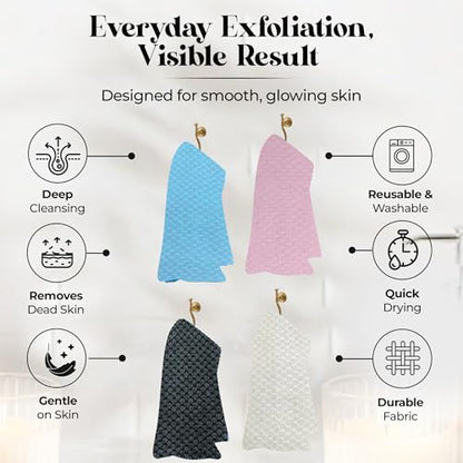 Exfoliating Washcloth – Long Japanese-Style Back Scrubber for Shower, 2-Sided Body Scrub Exfoliating Towel, Quick Dry Bath Cloth for Men & Women, Black - color: Black