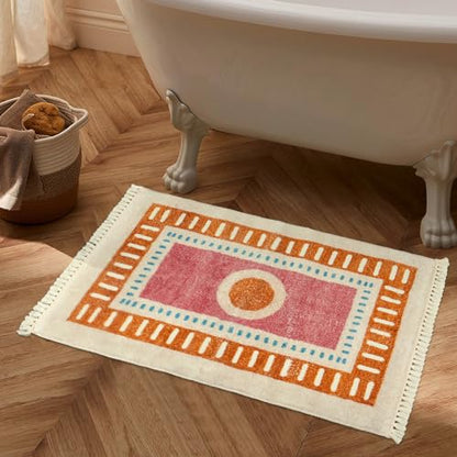 Lukinbox Boho Bathroom Rugs with Fringes, 2x3 Small Washable Sun Area Rug for Bedroom, Ultra Soft Non-Slip Orange Rainbow Throw Rug for Kids Room Entryway Kitchen Door Mat - size: 2' x 2'11" (Rectangular)