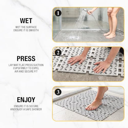 HITSLAM Shower Mat Anti Slip, 24x24 Inch Cut to Fit No Odor Soft TPE Shower Stall Mat, Square Bath Mat with Suction Cups and Drain Holes, Soft on Feet, Grey - color: Grey