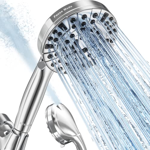 9 Functions High Pressure Shower Head with Handheld,Built-in Pause Mode&Power Wash,Non-Clogging Nozzles,6ft Hose&Bracket