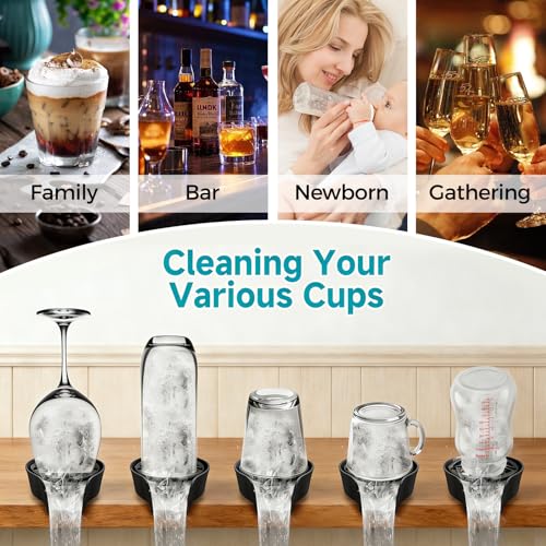 Glass Rinser for Kitchen Sink, Cup Cleaner Sink Attachment, Cup Rinser for Sink High Pressure Cup Washer with Pull-out Spray, Bar Cafe Restaurant Bottle Rinser, 360 Degree Rotating Quick Clean (Black)
