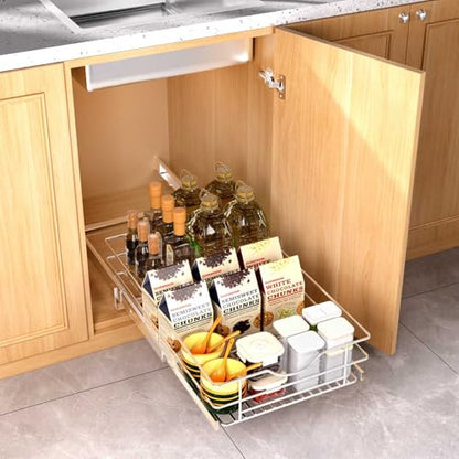Pull Out Cabinet Organizer, (20½"W x 20" D), Soft Close Pull Out Cabient Drawer, Slide Out Cabient Organizer for pot and pan Kitchen Base Cabinet, Pantry Organization, Bathroom, Wire Basket - size: 1 Tier(20½"W x 20"D)