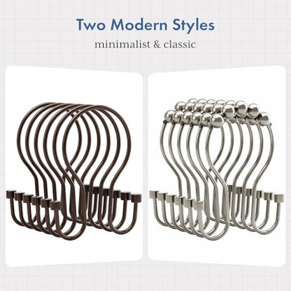 Bathway Shower Curtain Hooks Dark Gold Shower Curtain Rings with Cylindrical Design, 12Pcs Metal Shower Curtain Hooks Rust Proof, Smooth Glide Double Shower Hooks Rings for Shower Curtain - color: Bronze, style: Minimalist Shower Hooks with Cylinders