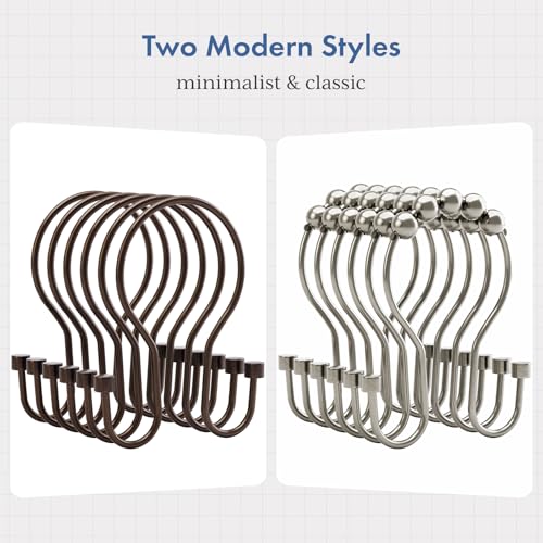 Bathway Shower Curtain Hooks Dark Gold Shower Curtain Rings with Cylindrical Design, 12Pcs Metal Shower Curtain Hooks Rust Proof, Smooth Glide Double Shower Hooks Rings for Shower Curtain - color: Bronze, style: Minimalist Shower Hooks with Cylinders