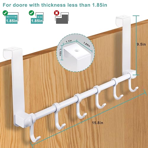 MGahyi White Over The Door Hooks, Over The Door Towel Rack | 6 Sliding Adjustable Hooks, Aluminum Sturdy Rustproof, No-Drilling Anti-Scratch, for Bathroom Bedroom Closet - color: White