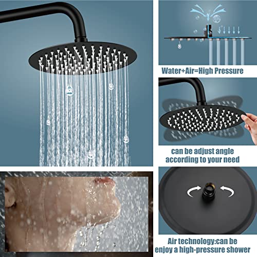 Aolemi Outdoor Shower Kit SUS304 with Round Handheld Matte Black | 2 Function,8 Inch Head,Round Handheld Spray,Adjustable Height,Outside Exposed Shower Fixture,Single Handle,Wall Mount - color: Black