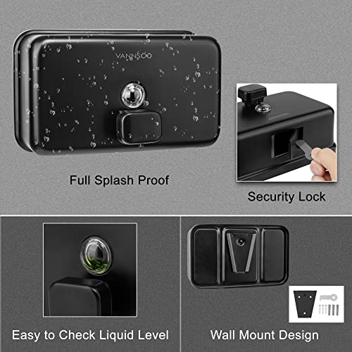 Wall Mounted Commercial Soap Dispenser Bathroom, Horizontal Black | 1100ml 37oz Stainless Steel Liquid Hand Sanitizer Dispenser - color: Horizontal Black