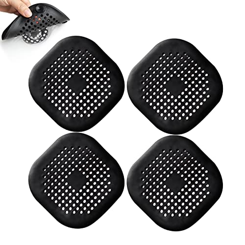 4 Pieces Shower Drain Hair Catcher Bathtub Stopper Home Drain Protectors Drain Cover with Sucker Water Trap Sink Cover for Bathroom Bathtub and Kitchen (Black) - color: 4 Pcs Black