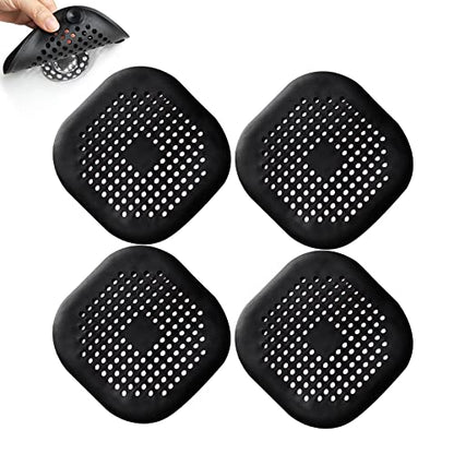 4 Pieces Shower Drain Hair Catcher Bathtub Stopper Home Drain Protectors Drain Cover with Sucker Water Trap Sink Cover for Bathroom Bathtub and Kitchen (Black) - color: 4 Pcs Black