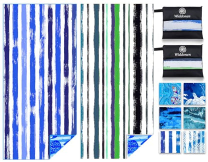 Widdonen Microfiber Beach Towel,Compact 2 Pack-71x32 Inch with Bag Travel | Extra Large,Lightweight,Thin,Sand Free,Quick Dry,Absorbent.Packable for Camping,Swim,Pool,Bath,Picnic,Cruise Essentials Gift - color: 2 Pack Blue Purple Green Dream World