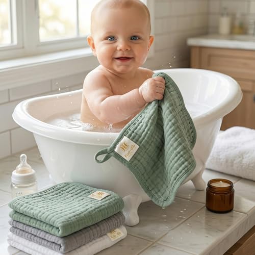 Baby Washcloths - Burp Cloths Baby Girl Boy Baby Wipes - Soft Newborn Face Towels and Wash Burping Cloths for Babies Sensitive Skin, Registry Search, 10 Pack 11.8x11.8 inches - color: Green-10pack-binding