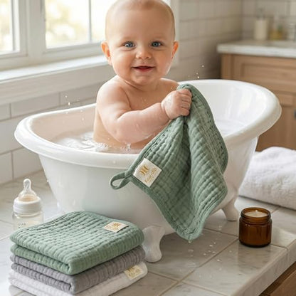 Baby Washcloths - Burp Cloths Baby Girl Boy Baby Wipes - Soft Newborn Face Towels and Wash Burping Cloths for Babies Sensitive Skin, Registry Search, 10 Pack 11.8x11.8 inches - color: Green-10pack-binding