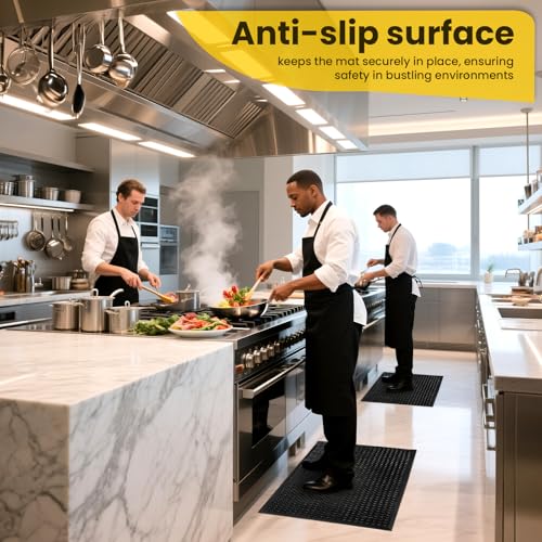 Rubber Door Mat with Holes, 36"x60" Rubber Floor Mat, Heavy Duty Floor Mats for Garage Floor Outdoor Restaurant Kitchen Bar (Black) (36"x60") - size: 60"L x 36"W x 0.4"Th