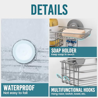 TAILI Shower Caddy Suction Cup with Hooks (Grey, 1 x Medium) - color: Grey, size: 1 x Medium