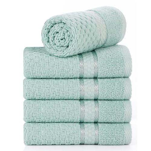 100% Cotton Washcloths 12x12 Inches, Popcorn Textured, Soft & Absorbent, Quick Dry, Set of 5, Mint Green - color: Mint Green, size: Pack of 5