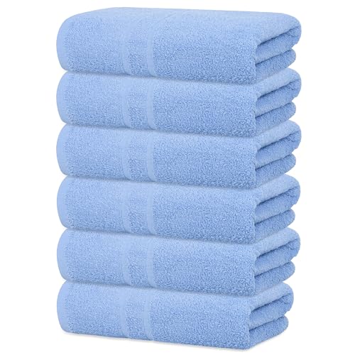 Basic Medium Bath Towels 24x48 Inches – Pack of 6 – Blue Color – Soft and Absorbent Multipurpose Cotton Towels for Bathroom, Spa, Gym, Salon, Hotel, Clinics and Everyday Use - color: Blue, size: 24x48 inch Pack of 6