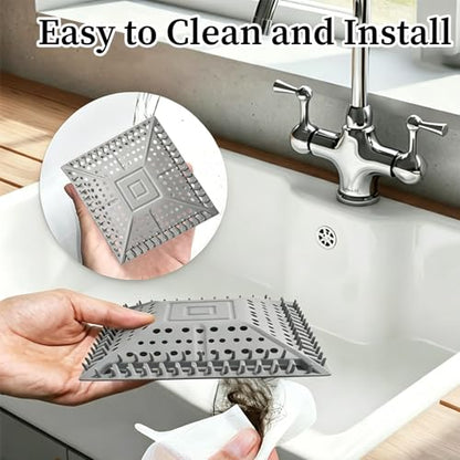 Square Silicone Shower Drain Hair Catcher, Prevents Clogs, Easy Clean & Install Bathroom Drain Cover for Shower/Tub/Sink, Fits Most Standard Drains, Grey - color: Gray
