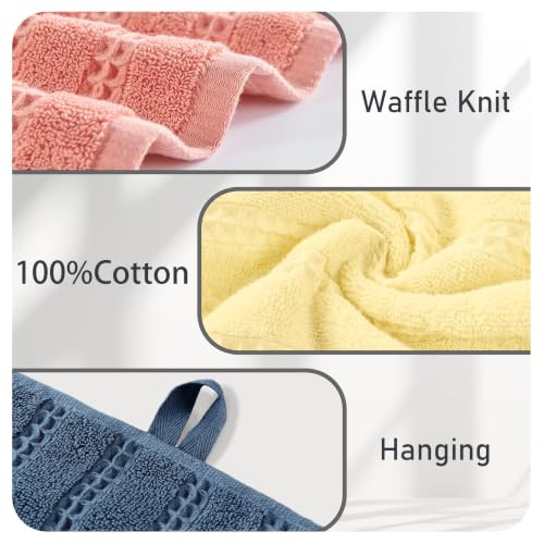 VOOVA & MOVAS Hand Towels 4PC,13"x30", 100% Cotton,with Loop,Yellow | Waffle Weave Fabric, Soft Lightweight & Absorbing, Quick Dry & Non-fading, Unshrinkable - color: Yellow