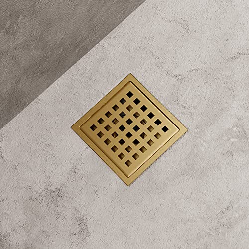 VIGO Elan 4.38 in. W x 4.38 in. L Square Shower Drain in Matte Brushed Gold - VG07004MG - color: Matte Brushed Gold, size: 4 in.