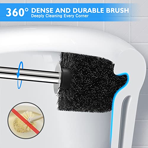 Toilet Brush and Holder 2 Pack, 304 Stainless Steel Toilet Brush with Extended and Durable Comfortable Brush Handle, Toilet Bowl Brush for Bathroom Toilet - Ergonomic, Pratical Durable (Black) - color: Black
