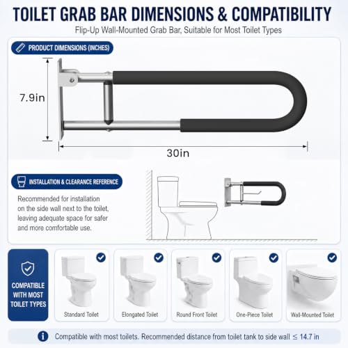 Handicap Grab Bars Rails 30 Inch Toilet Handrails Bathroom Safety Bar Hand Support Rail Handicapped Handrail Accessories for Seniors Elderly (30inch) - size: 30inch