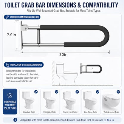 Handicap Grab Bars Rails 30 Inch Toilet Handrails Bathroom Safety Bar Hand Support Rail Handicapped Handrail Accessories for Seniors Elderly (30inch) - size: 30inch
