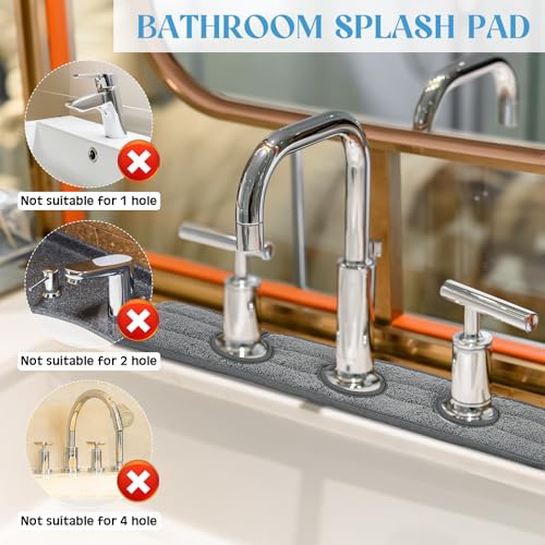 Teenyyou 2 Pcs Faucet Mat for Kitchen Sink Splash Guard for Kitchen Sink Faucet Dish Drying Mat for Bathroom Sponge Holder(Dark Gray,3 Round Holes) - color: Dark Gray