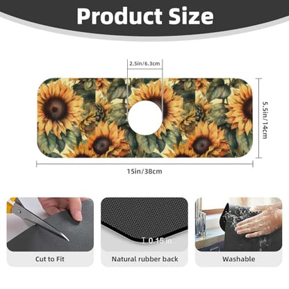 Diatomite Faucet Mat for Kitchen Fast Drying Sink & Bathroom Counter, Super Absorbent Water Sink Protectors Prevent Moisture Buildup, Sink Splash Guard Sunflower Pattern - color: Sunflowers1