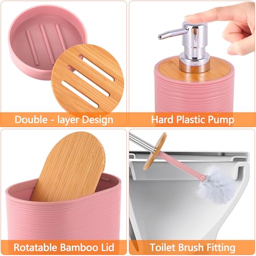 25 PCS Pink Bathroom Accessories Set丨Shower Curtain Bathroom Accessory | All-in-One Kit with Shower Curtain,rug,Trash Can,Toothbrush Holder,Toilet BrushSoap Dispenser,Toothbrush Cup,etc for Home - color: Pink