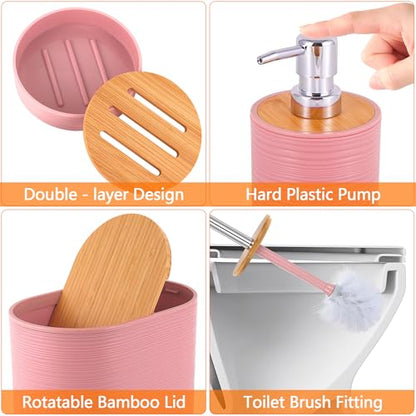25 PCS Pink Bathroom Accessories Set丨Shower Curtain Bathroom Accessory | All-in-One Kit with Shower Curtain,rug,Trash Can,Toothbrush Holder,Toilet BrushSoap Dispenser,Toothbrush Cup,etc for Home - color: Pink