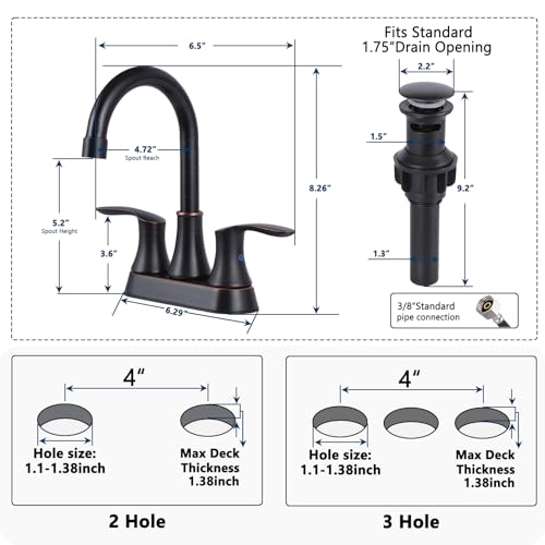 Friho 4 Inch Centerset Bathroom Faucet Oil Rubbed Bronze, 3 Hole Lead-Free 2-Handle RV Commercial Vanity Faucet with Drain Stopper & Supply Hoses - color: Oil Rubbed Bronze