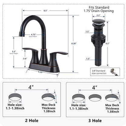 Friho 4 Inch Centerset Bathroom Faucet Oil Rubbed Bronze, 3 Hole Lead-Free 2-Handle RV Commercial Vanity Faucet with Drain Stopper & Supply Hoses - color: Oil Rubbed Bronze
