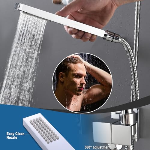 Enga Thermostatic Dual Shower System, 12"+6" Wall Mount Dual Rain Shower Faucet, All Functions Use Together & Volume Adjustable, Chrome - color: Chrome, style: ‎12"+6" Head