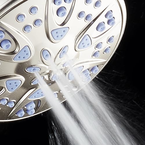 AquaDance Antimicrobial – Anti-Clog High-Pressure 6-Setting Shower Head with Microban Nozzle Protection from Growth of Mold, Mildew & Bacteria for Stronger Shower! 4" Sunset Blue - color: Satin Nickel / Sunset Blue Jets, style: 2.5 Gallons Per Minute