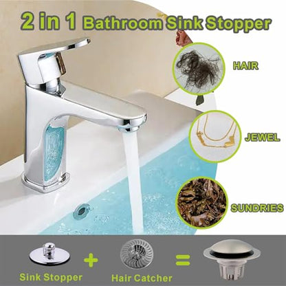 Pop Up Sink Drain Stopper Hair Catcher - Brushed Nickel 1 Pack | Satin nickel strainer replacement, Fits 1-1/8 & 1-1/2 drains, Anti clog hair catcher, Quick pop up seal, Push button gaskets. - color: Brushed Nickel
