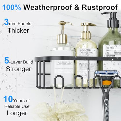 GearFusion Shower Caddy Adhesive Bathroom shelves,5 Pack Rustproof Stainless Steel Bathroom Storage, Space-Saving Shower Organizer with Soap Toothbrush Holder & 18 Hooks,No Drill Rack for Home Decor