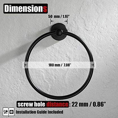 JQK Black Towel Ring, 304 Stainless Steel Matte Black Hand Towel Holder for Bathroom, Wall Mount, TR130-PB - color: Black