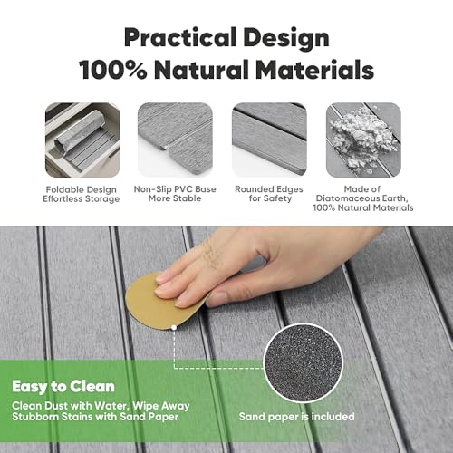 Stone Drying Mat for Kitchen Counter, Quick Diatomaceous Earth Mats for Dishes, 24"L x 16" W Super Absorbent Fast-Drying Collapsible Countertop Stone Mat (Light Grey, 24" x 16") - color: Light Grey