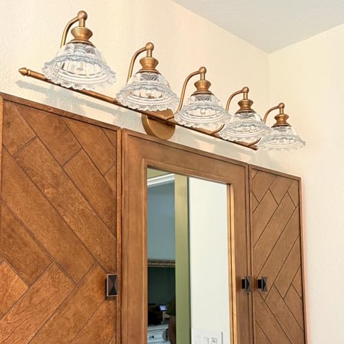 XIEDUN 37.4" Bathroom Light Fixtures 5 Lights Vanity Lighting Fixtures (Exclude G9 Bulb) Vanity Lights for Bathroom - color: Brass, size: 5 Light A